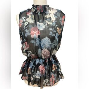 NWT Anthropologie Olivaceous floral sheer sleeveless blouse with stretch large